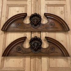 Pair Antique Italian Hand-Carved Walnut Architectural Crowns