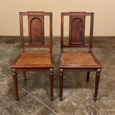 Set of 6 French Walnut Neoclassical Dining Chairs with Cane Seats