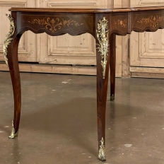 19th Century French Louis XV Marquetry Writing Table with Bronze Mounts