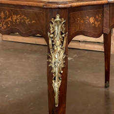 19th Century French Louis XV Marquetry Writing Table with Bronze Mounts