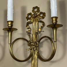 Pair Antique French Louis XVI Neoclassical Cast Brass Wall Sconces