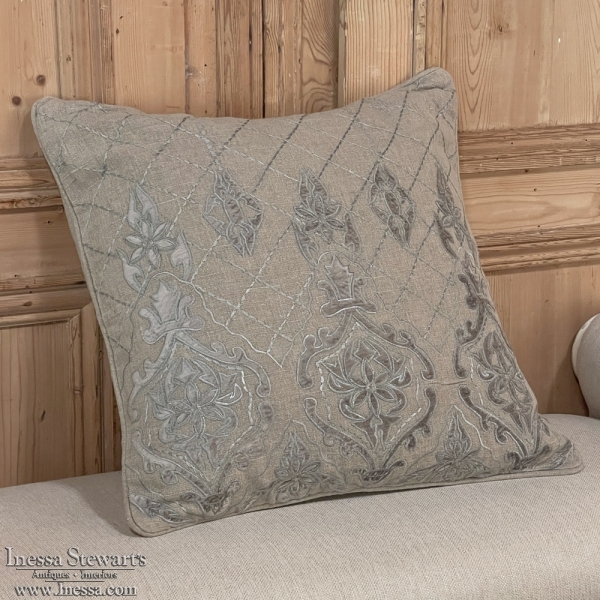 Belgian Hand-Made Linen and Velvet Throw Pillow