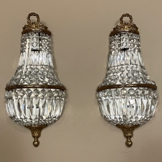 Set of Four Grand Antique Italian Louis XVI Neoclassical Brass & Crystal Wall Sconces