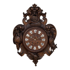Antique French Black Forest Hand Carved Hunt Wall Clock