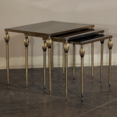 Mid-Century French Smoked Glass Brass Nesting Tables
