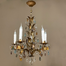 PAIR Italian Mid-Century Painted Wrought Iron & Crystal Chandeliers