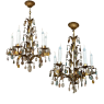 PAIR Italian Mid-Century Painted Wrought Iron & Crystal Chandeliers