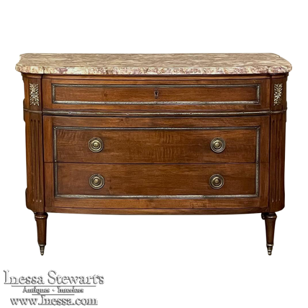 Antique French Louis XVI Marble Top Walnut Commode