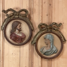 Pair of 18th Century Italian Carved Wood and Painted Religious Cameos