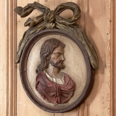 Pair of 18th Century Italian Carved Wood and Painted Religious Cameos