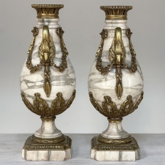 Pair 19th Century French Louis XVI Marble & Bronze Cassolettes