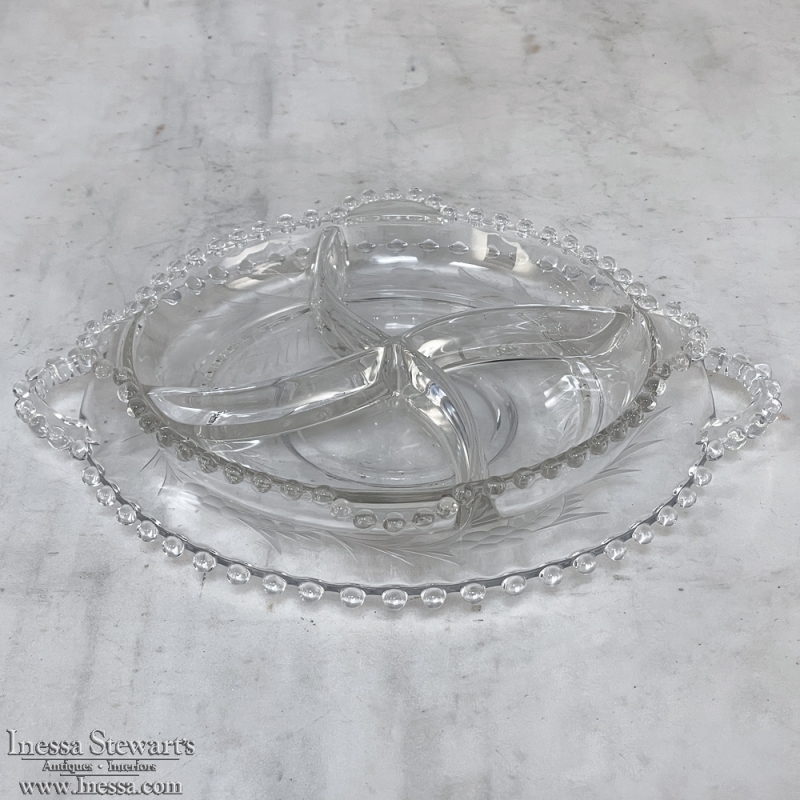 Antique Pressed Glass Crudite Server with Matching Platter