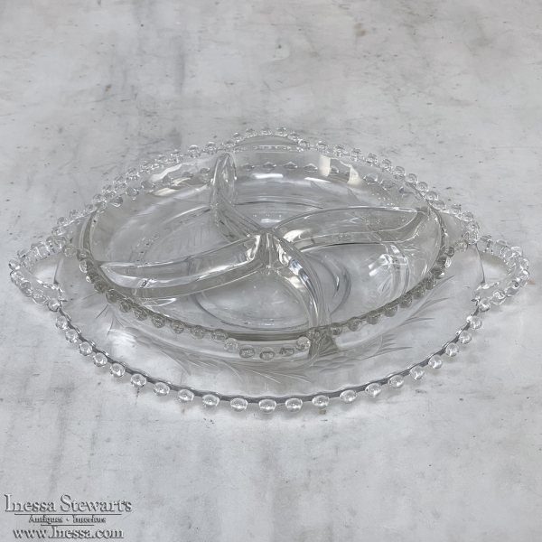 Antique Pressed Glass Crudite Server with Matching Platter