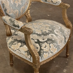 Pair 19th Century French Louis XVI Giltwood Armchairs ~ Fauteuils