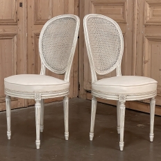 Set of 6 Antique French Louis XVI Painted Dining Chairs with Cane Backs