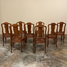 Set of 8 Antique French Louis XV Walnut Dining Chairs with Cane Seats