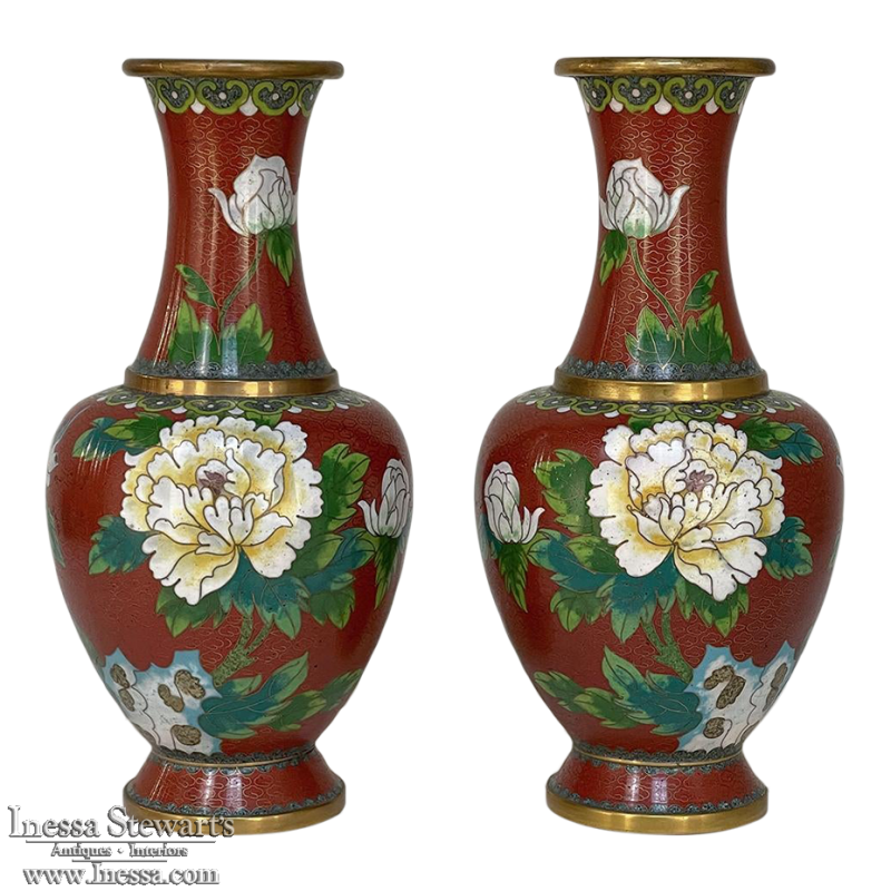 Pair 19th Century Cloissone Vases