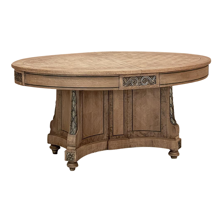 19th Century French Louis XVI Oval Parquet Dining Table with Ormolu
