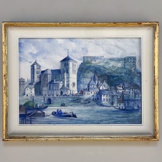 Antique Framed 3-Dimensional Hand-Painted Porcelain Cityscape