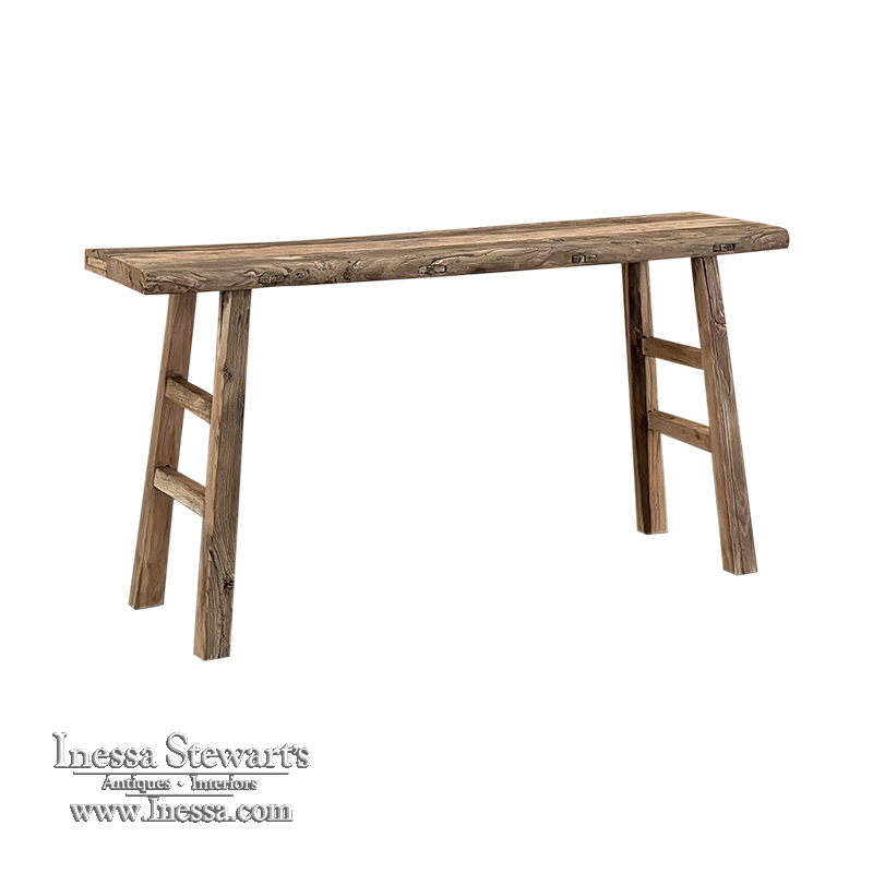 Rustic 19th Century Swedish Elm Wood Sofa Table ~ Console