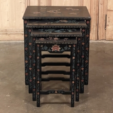 Set of Mid-Century Chinese Black Lacquer and Enamel Nesting Tables