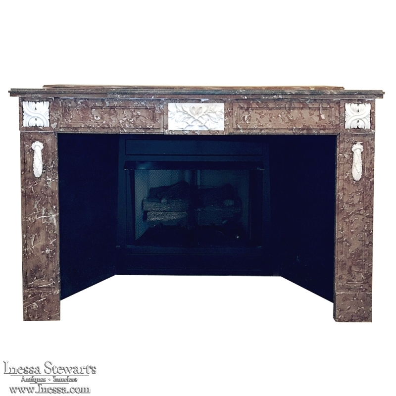 Antique 19th Century Napolion III Period French Rouge and Carrara Marble Fireplace Mantel