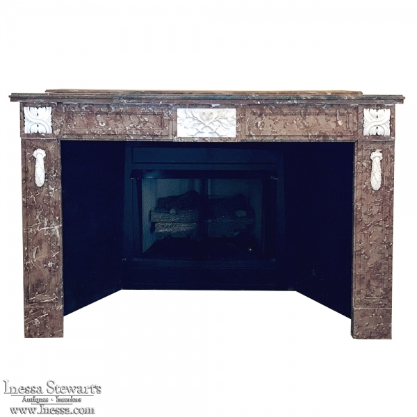 Antique 19th Century Louis XVI French Rouge and Carrara Marble Fireplace Mantel