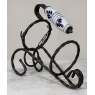 Vintage Wrought Iron Wine Cradle with Blue & White Porcelain Handle