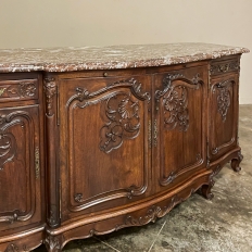 Antique French Louis XV Walnut Marble Top Serpentine Buffet