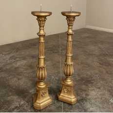 Pair 19th Century Giltwood Candlestick Table Lamps