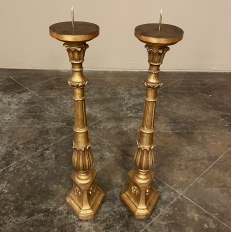 Pair 19th Century Giltwood Candlestick Table Lamps