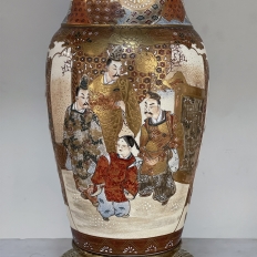 Pair 19th Century Satsuma Vases with Bronze Bases