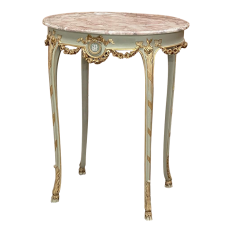19th Century French Louis XVI Oval Marble Top Gilded End Table with Wedgwood Inset