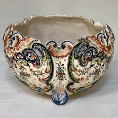 Pair Antique Hand-Painted Jardinieres from Rouen