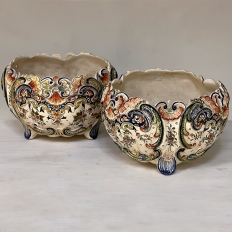 Pair Antique Hand-Painted Jardinieres from Rouen