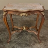19th Century French Louis XV Carved Walnut Marble Top End Table