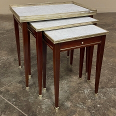 Mid-Century French Directoire Style Nesting Tables with Carrara Marble Tops