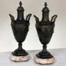 Pair 19th Century Spelter & Marble Mantel Urns ~ Cassolettes