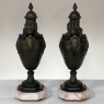 Pair 19th Century Spelter & Marble Mantel Urns ~ Cassolettes