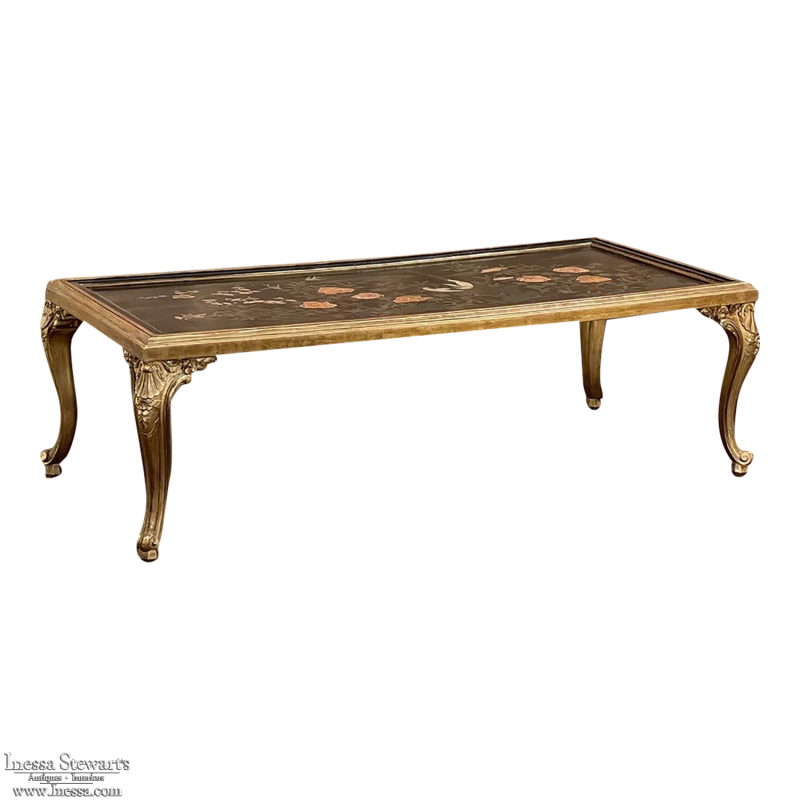 Mid-Century Italian Hand-Painted Giltwood Coffee Table