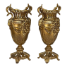 Pair 19th Century French Louis XVI Gilded Bronze Mantel Urns