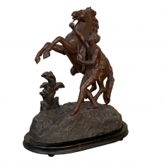 Antique Spelter Statue of Man & Horse