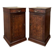 Pair Antique Italian Neoclassical Mahogany Marquetry Nightstands
