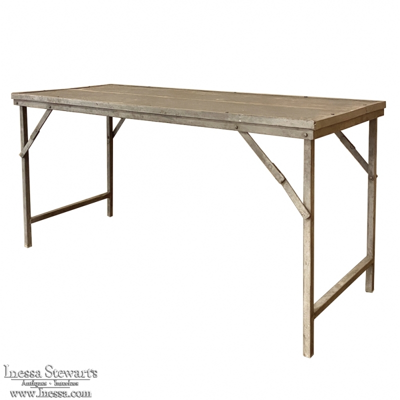 Antique Wooden Top Metal Table