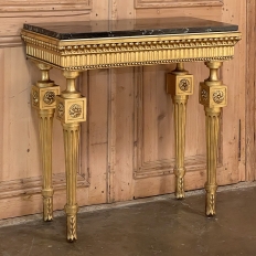 19th Century Italian Neoclassical Giltwood Console with Faux Marble Painted Top
