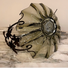French Art Deco Period Cut Glass Dessert Dish with Wrought Iron Handle