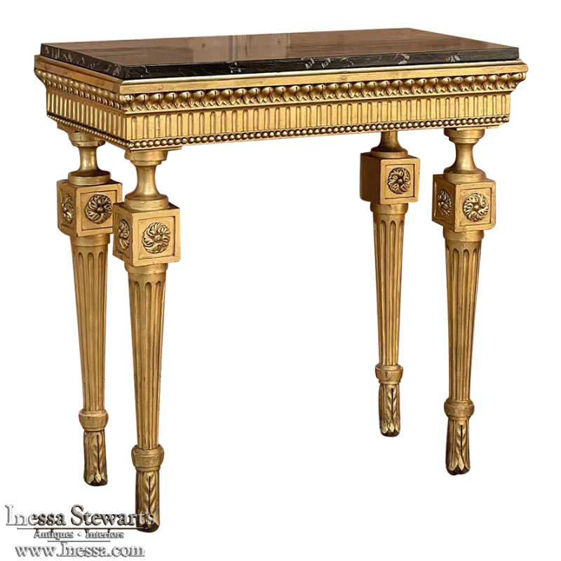 19th Century Italian Neoclassical Giltwood Console with Faux Marble Painted Top