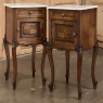 Pair 19th Century French Louis XV Marble Top Walnut Nightstands ~ End Tables