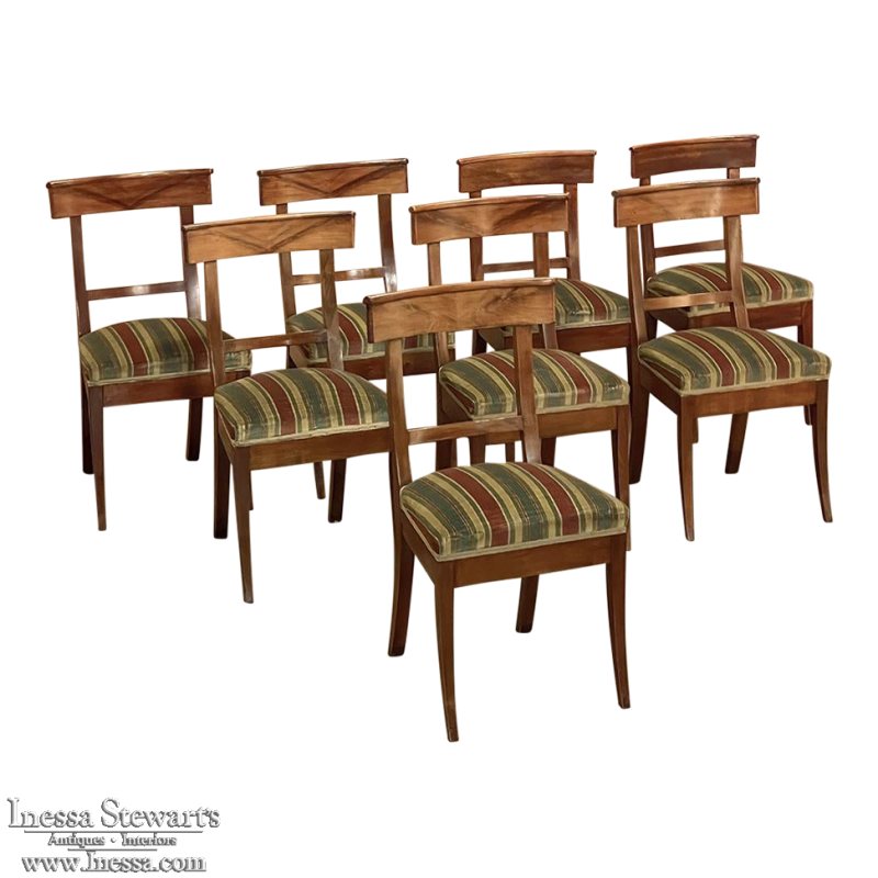 Set of 8 Antique French Walnut Directoire Style Dining Chairs