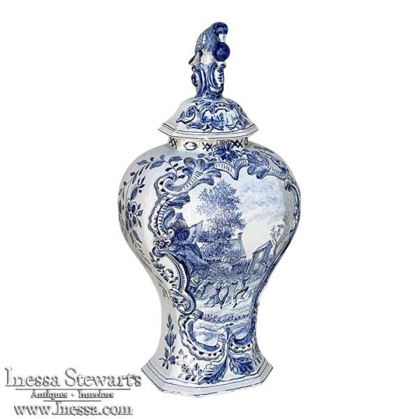 18th Century Delft Blue & White Lidded Urn